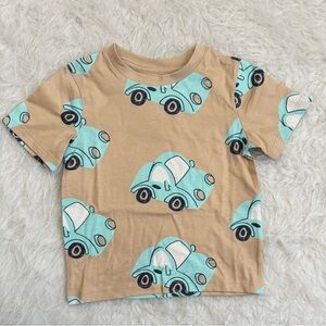 H&M Cool Beige Tee with Aqua Car Print - Toddler Short Sleeve Shirt